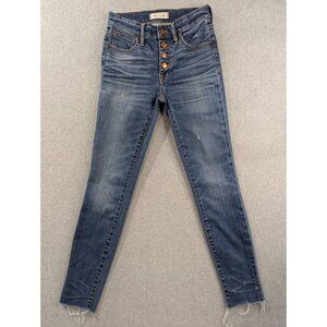 Madewell Jeans Womens Size 24 Blue Ankle Skinny Button Fly Whiskers Distressed